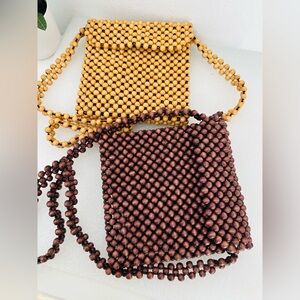 Vintage Handmade Wooden Beaded Shoulder Bag Boho Retro Purses Vintage Style
